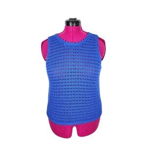 Gap Blue 100% Cotton Crochet Sleeveless Top Open knit Vest